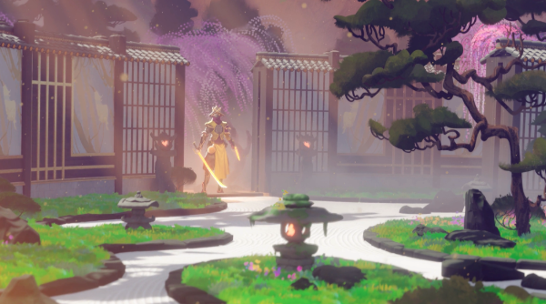 受《藍眼武士》藝術風格激發，由 2D 手繪創造 3D 效果的日式園林造景